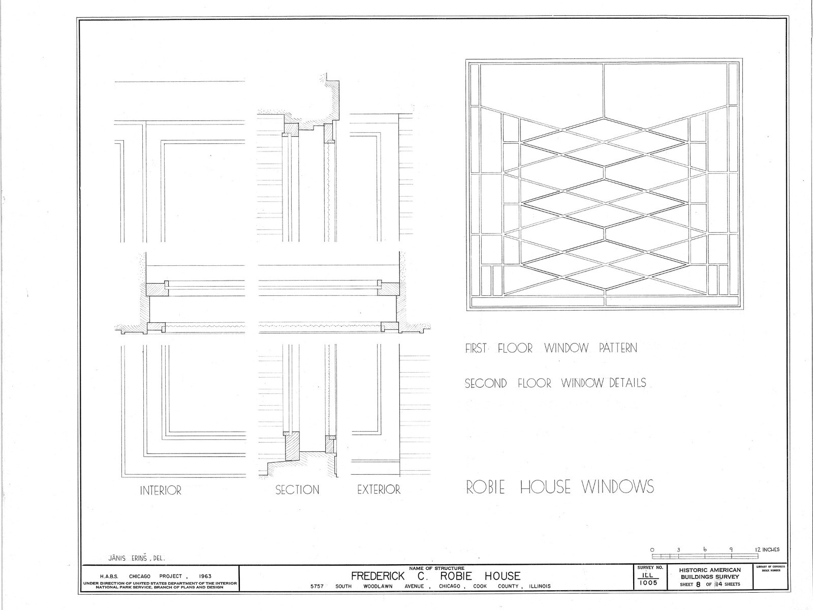Frank Lloyd Wright Prairie Style Home – Robie House, 25 sheet set, PRINTED