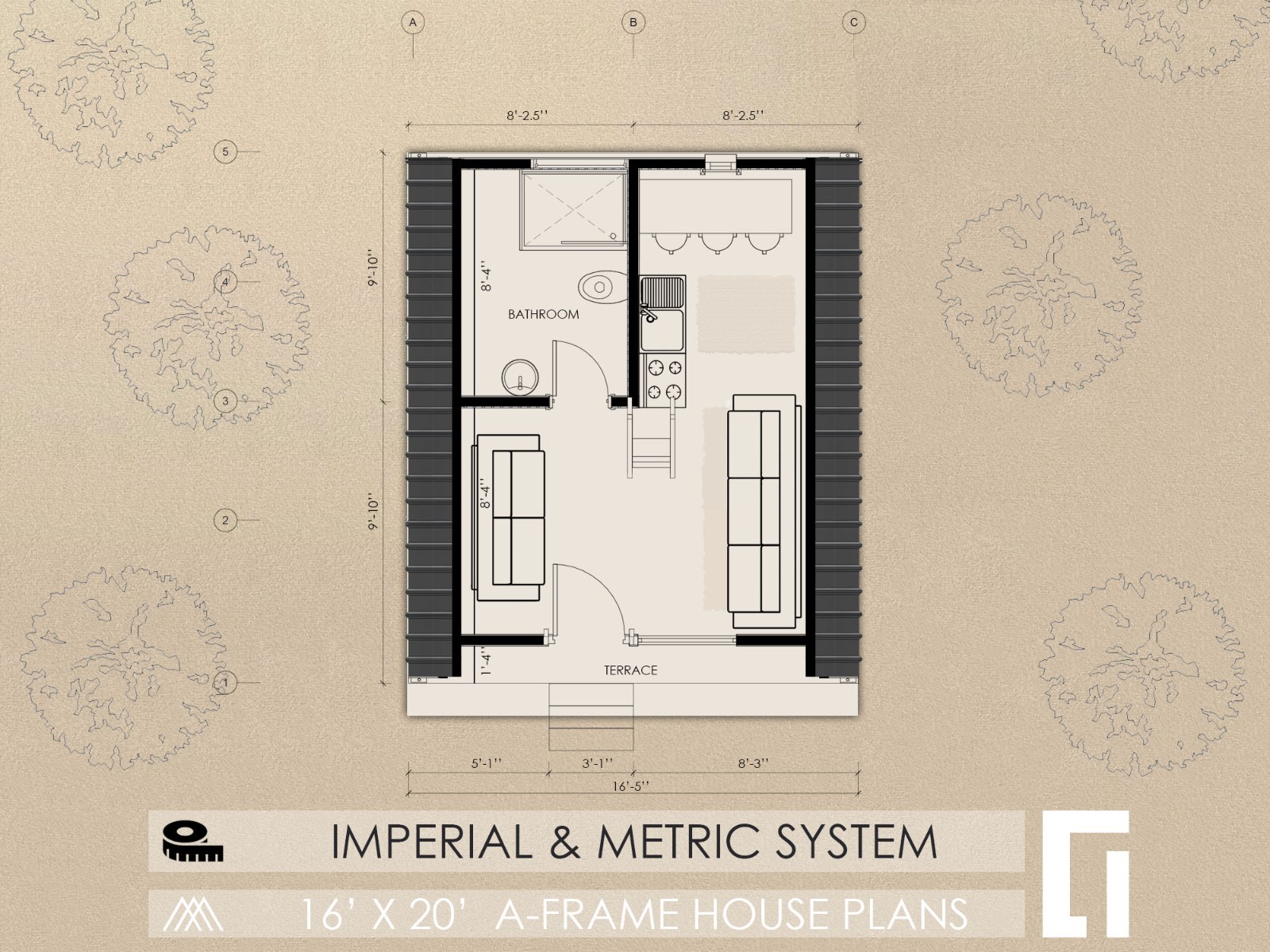 A-Frame House Cabin Plans -320SF- Blueprints – Modern, Bathroom and Loft