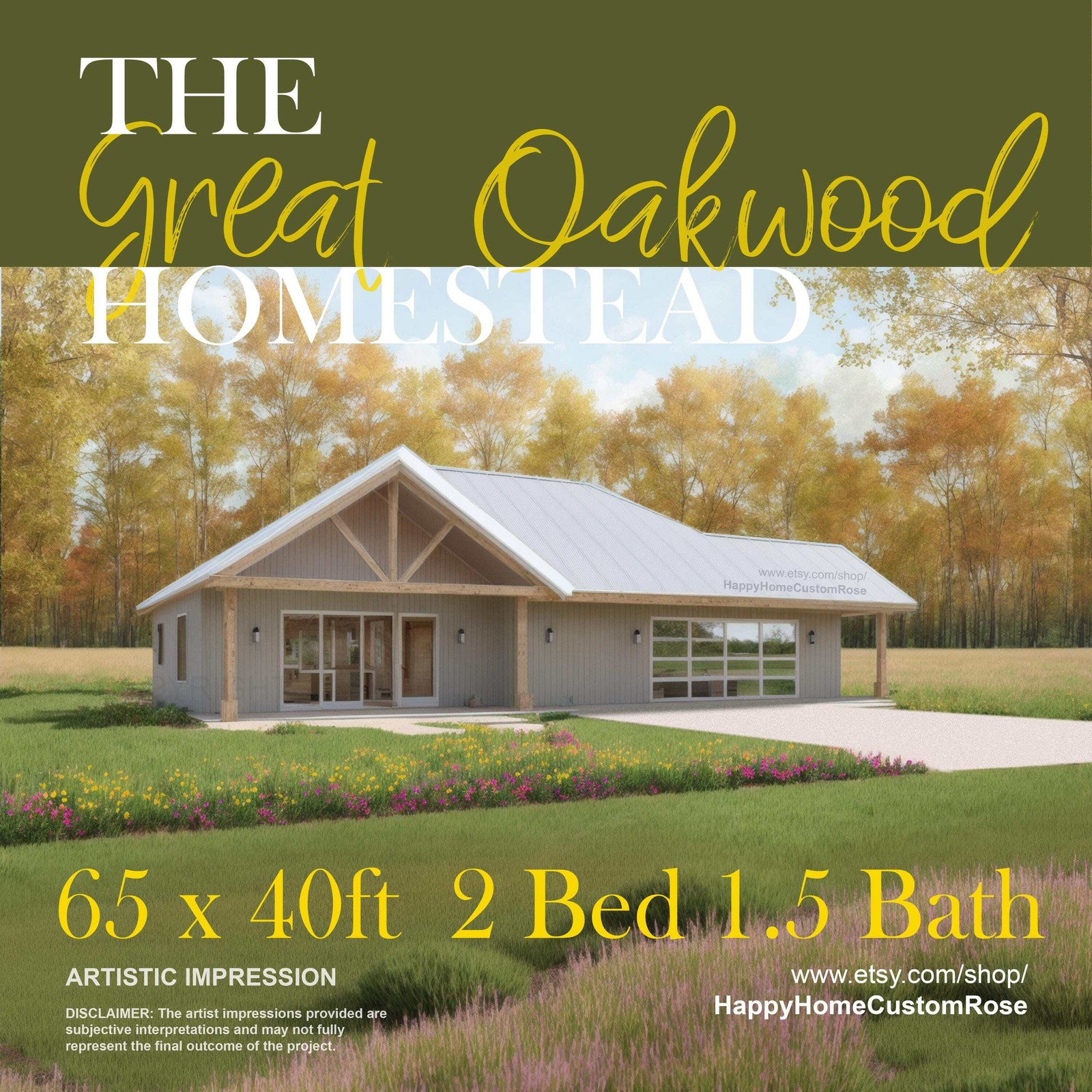 Great Ozark Homestead Barndominium – 40′ x 65′ House Plan Design – 2 Bed 1.5 Bat