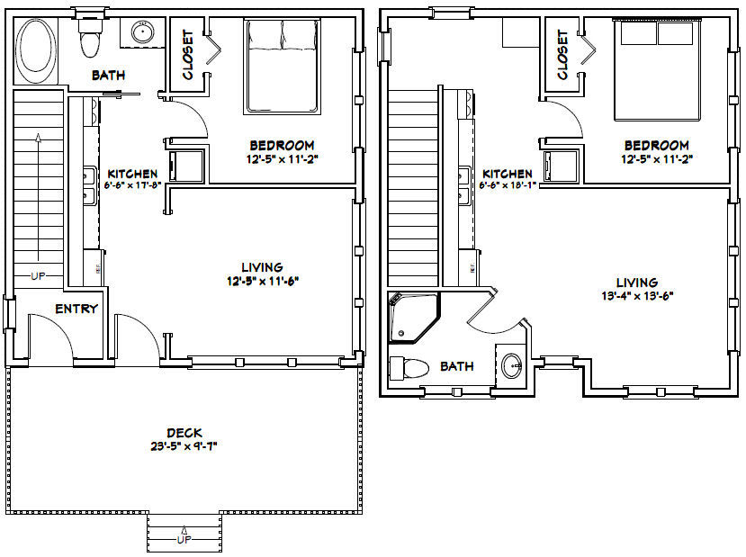 24×24 Duplex — 2 Bedroom — 2 Bath 1,086 sq ft — PDF Floor Plan — Model 5I