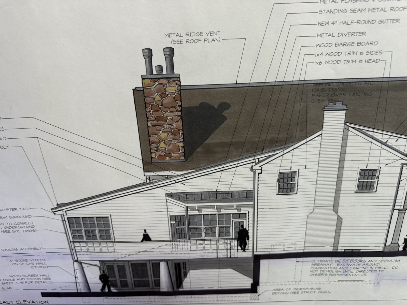 Architectural Renderings 4 Sheets Hand-Colored Elevations 30×42 Design Drawings