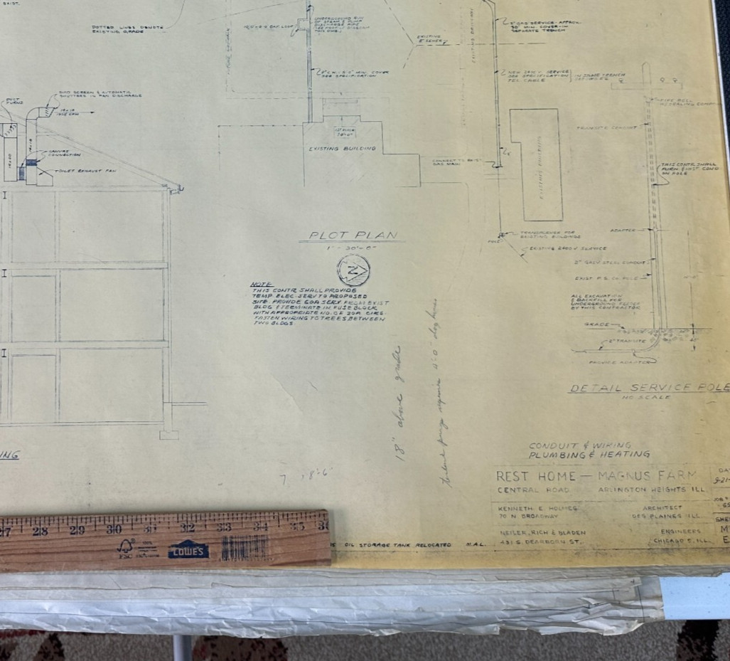 RARE Blueprints of Magnus Farm Historic Farm Rest Home Arlington Heights, IL VTG