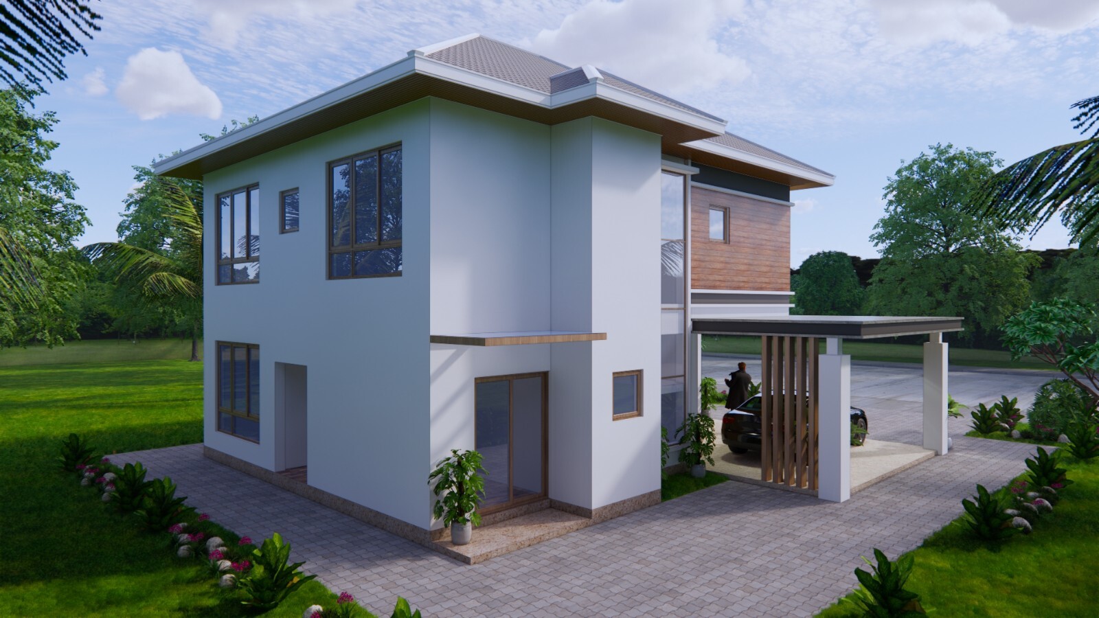 29×39 Feet House Design Plans 8.5×12 Meter 4 Bed 3 Bath Hip Roof (A4 Hard Copy)