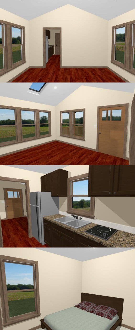 14×28 Tiny House — 391 sq ft — PDF FloorPlan — Model 3D