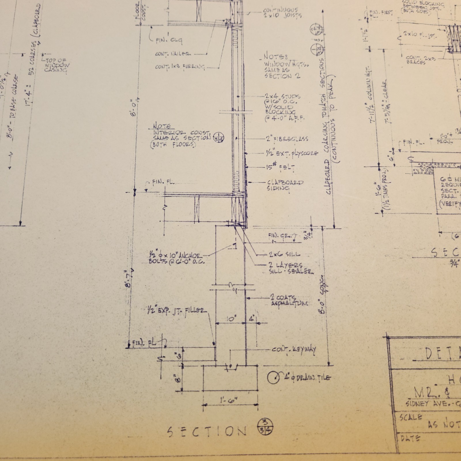 Vintage House Blueprint 33×17 1964 Mid Century Modern Drawing Art Glen Ellyn IL