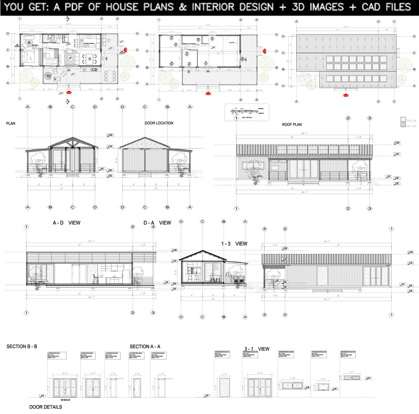 Container house plans – 2 bedrooms – 1 bathroom – Digital PDF File