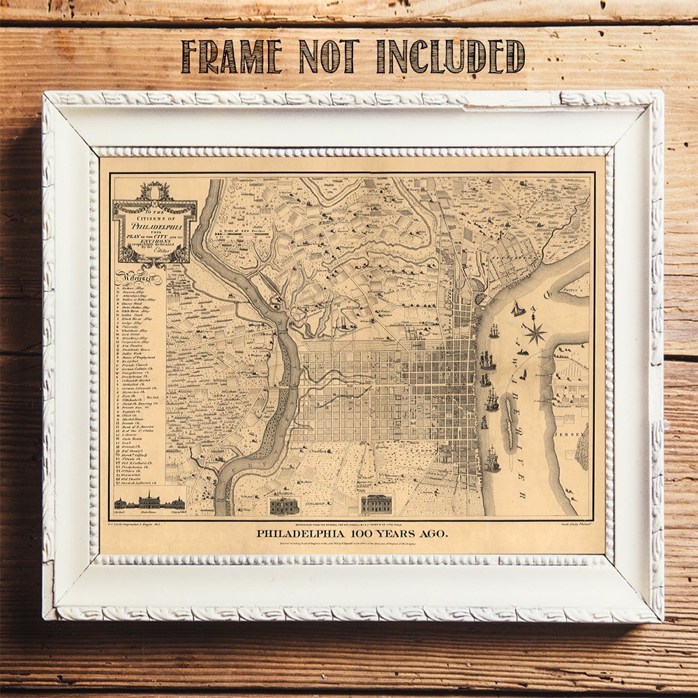 Philadelphia 100 Years Ago 1875 Vintage City Map Historical Wall Art Print