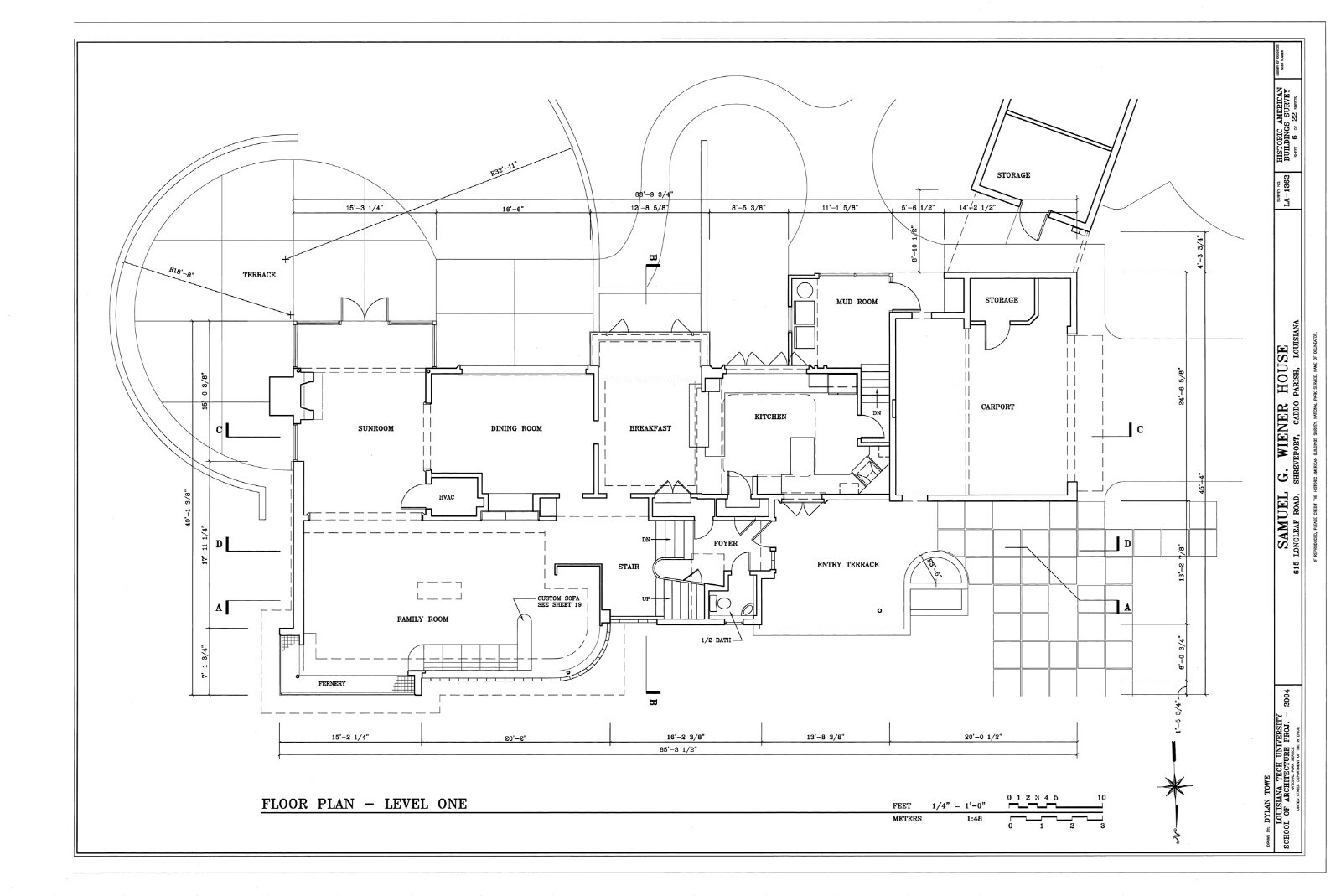 Mid-Century Modern home, stucco brick glass block, architectural PRINTED plans