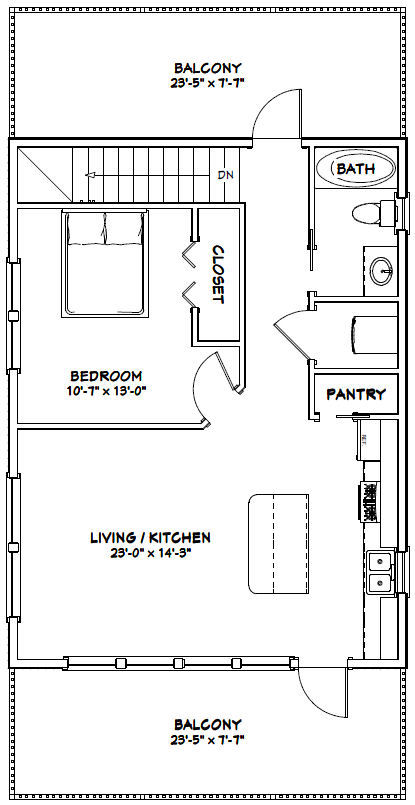 24×32 House — 1 Bedroom 1.5 Bath — 851 sq ft — PDF Floor Plan — Model 7D