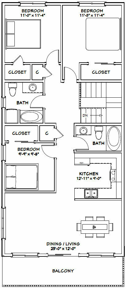 60×50 Apartment with 2-Car 2-RV Garage – PDF FloorPlan – 1,648 sqft – Model 2A