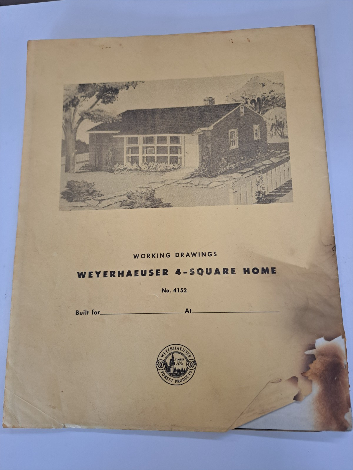 WEYERHAEUSER 4-SQUARE HOME DESIGN PLANS 4152 COMPLETE 1950s ARCHITECTURE DAMAGED