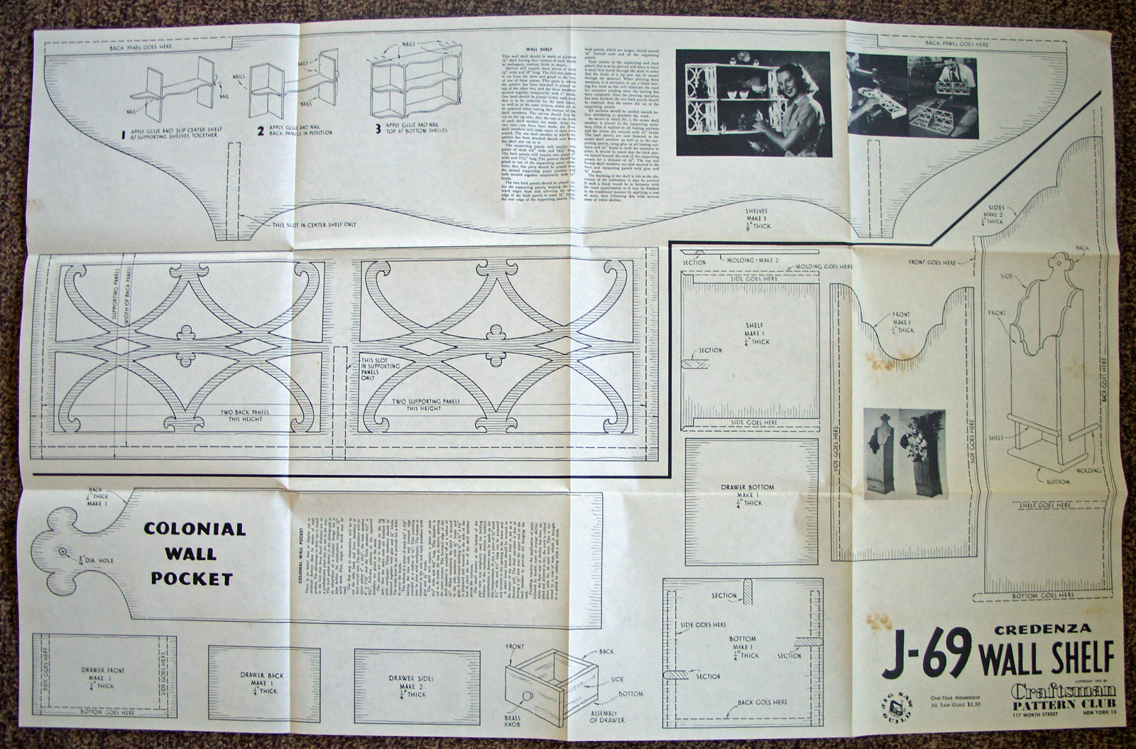 Wall Shelf & Wall Pocket Original Plans 1952 Craftsman Pattern Club