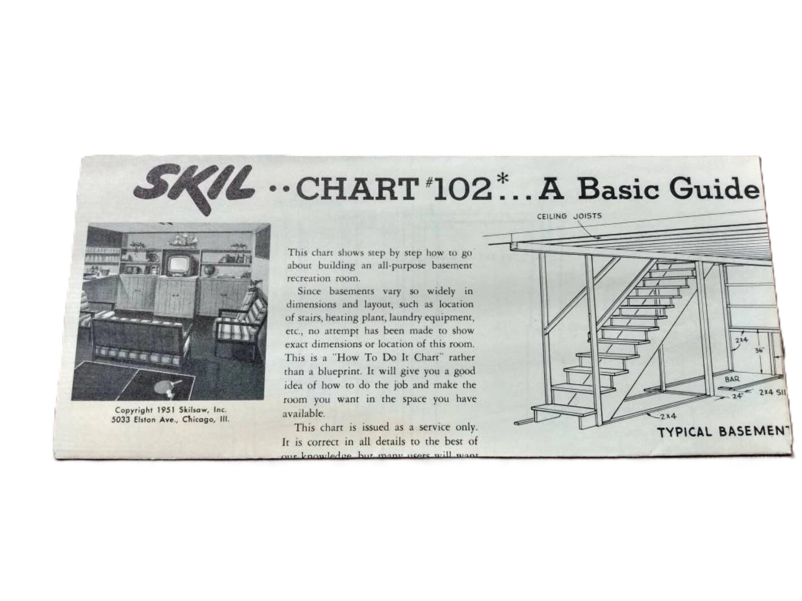 MCM Basement Rec Room Bar Building Plans DIY Retro Vintage 1950s Skil Chart 102