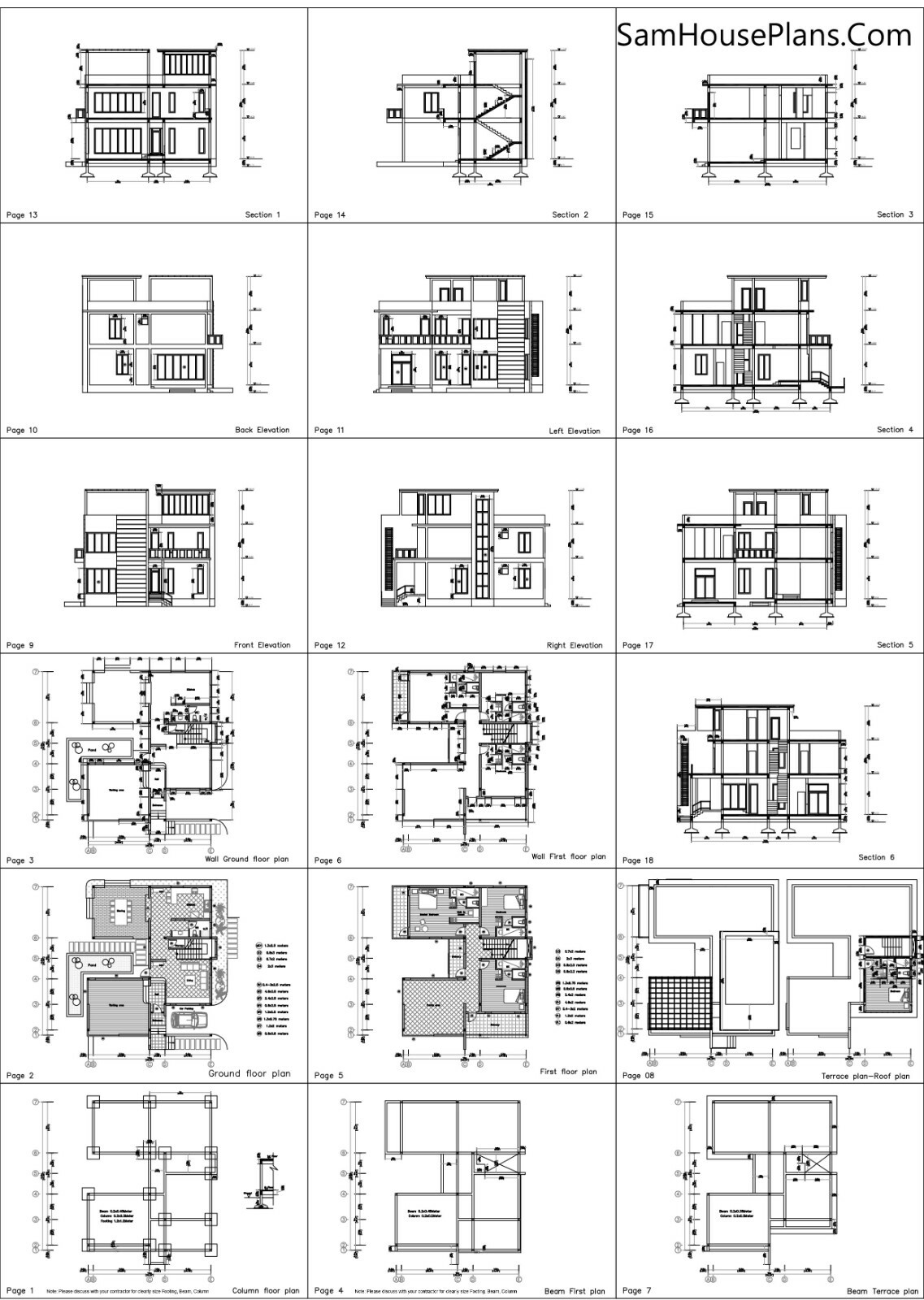 Custom Home Plan 12×14 Meter 40×48 Feet 3 Beds 4 Baths Terrace (A4 Hard Copy)
