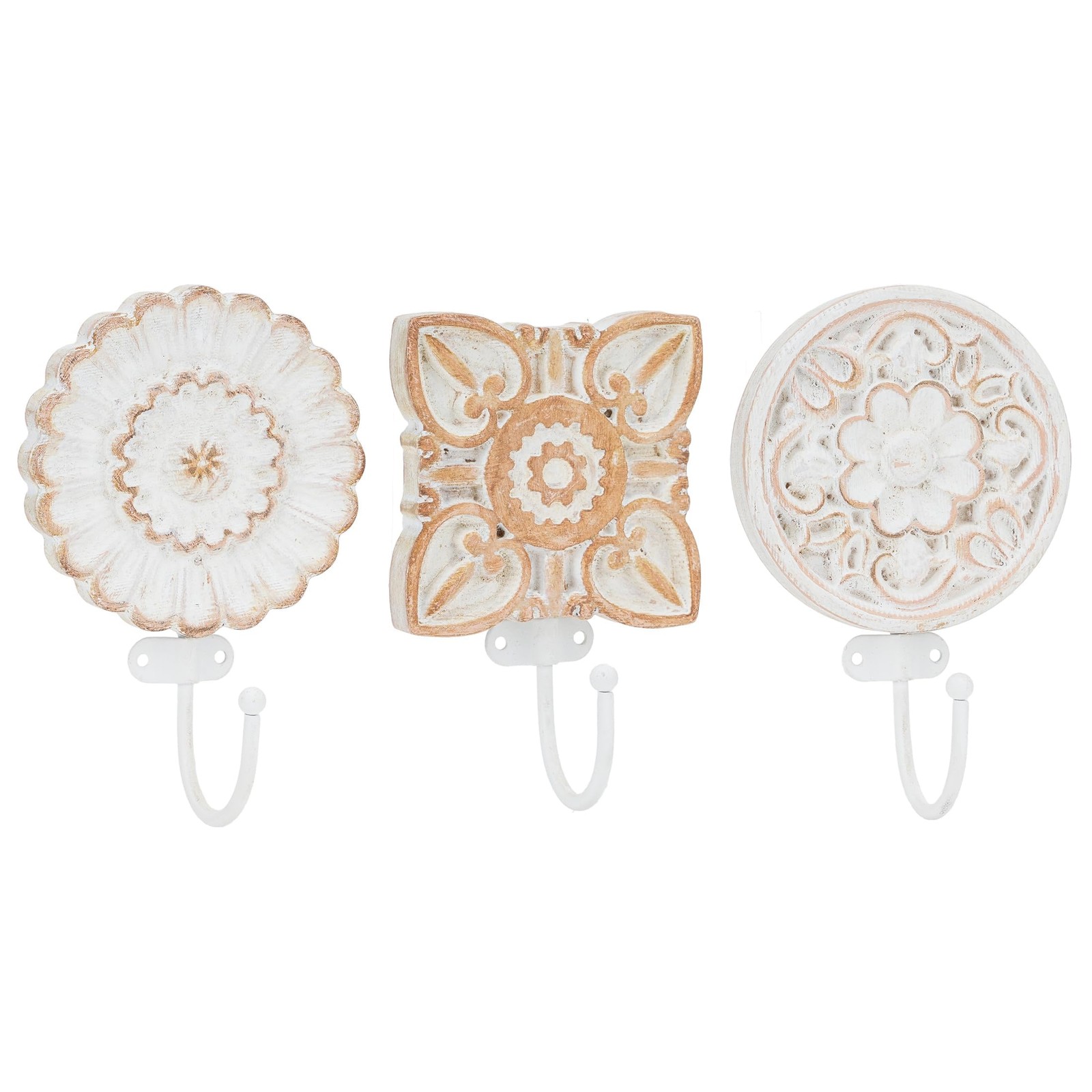 SOFFEE DESIGN Set of 3 Bohemia Coat Hooks, Wood Carving Pattern Design Retro…