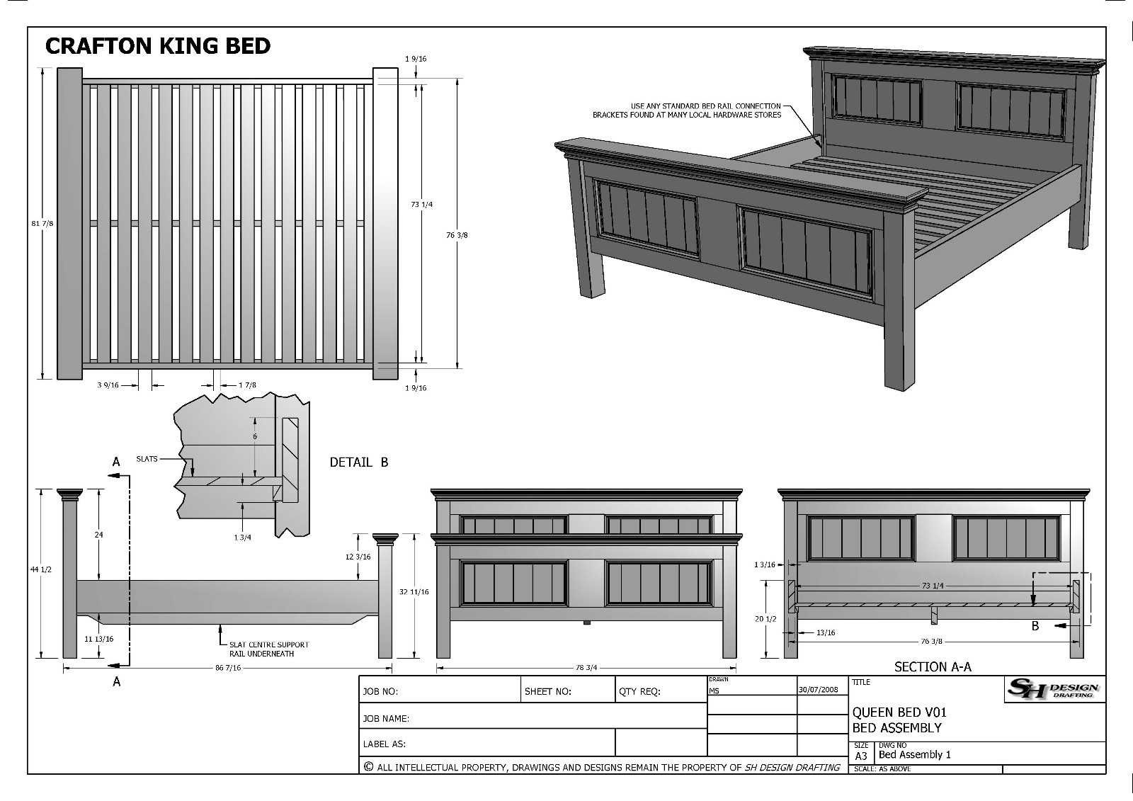 BUILDING PLANS FOR CRAFTON KING SIZE TIMBER BED – MAKE YOUR OWN & SAVE $$$