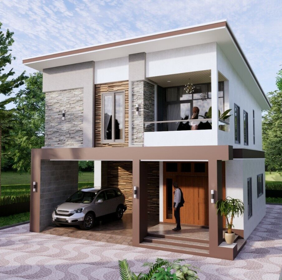 27×40 Feet Small House Design 8×10 Meter 4 Beds 3 Baths Hip Roof (A4 Hard Copy)