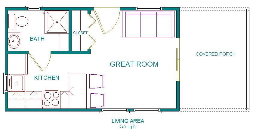 12×20 Starter Cabin w/ Covered Porch Plans Package, Blueprints, Material List