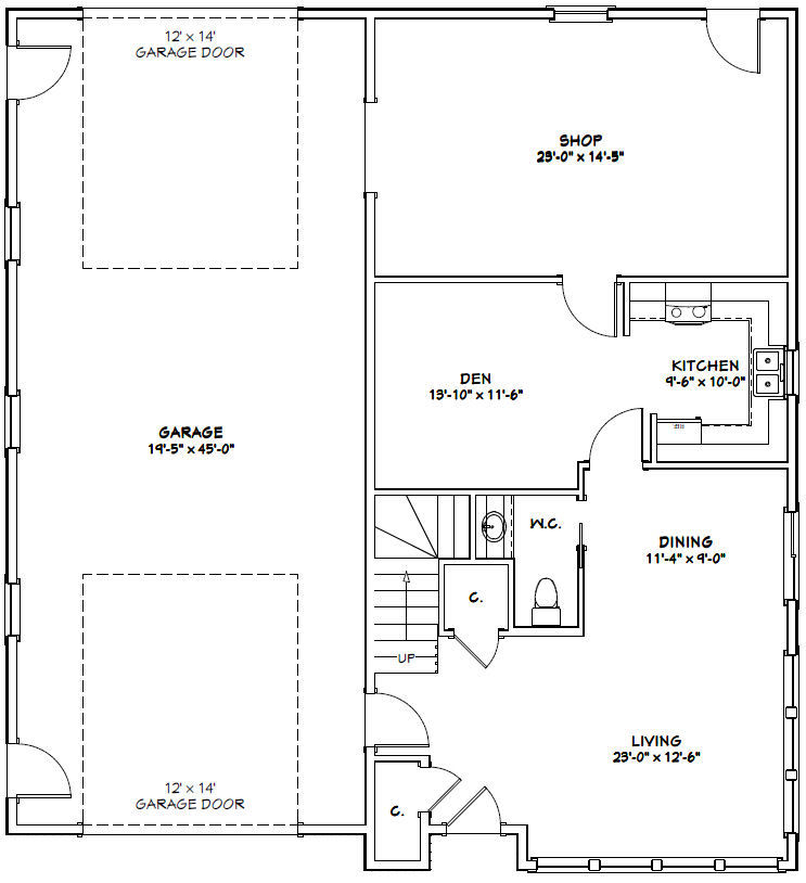 44×48 House with 1-RV Garage – PDF FloorPlan – 2,194 sqft – Model 2