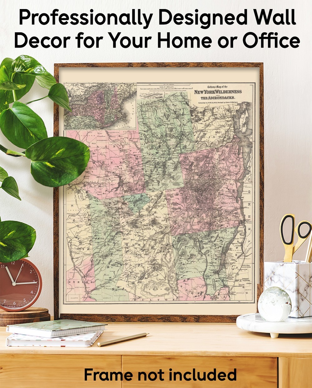 New York Wilderness & Adirondacks Antique Map Vintage Upstate Travel Wall Art