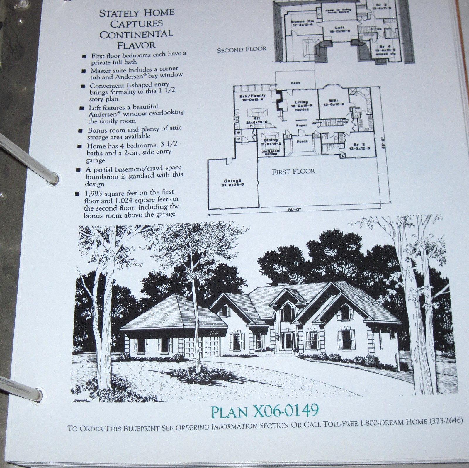 1995 Binder Book of Home Plans Featuring Andersen Windows Contractor’s Edition