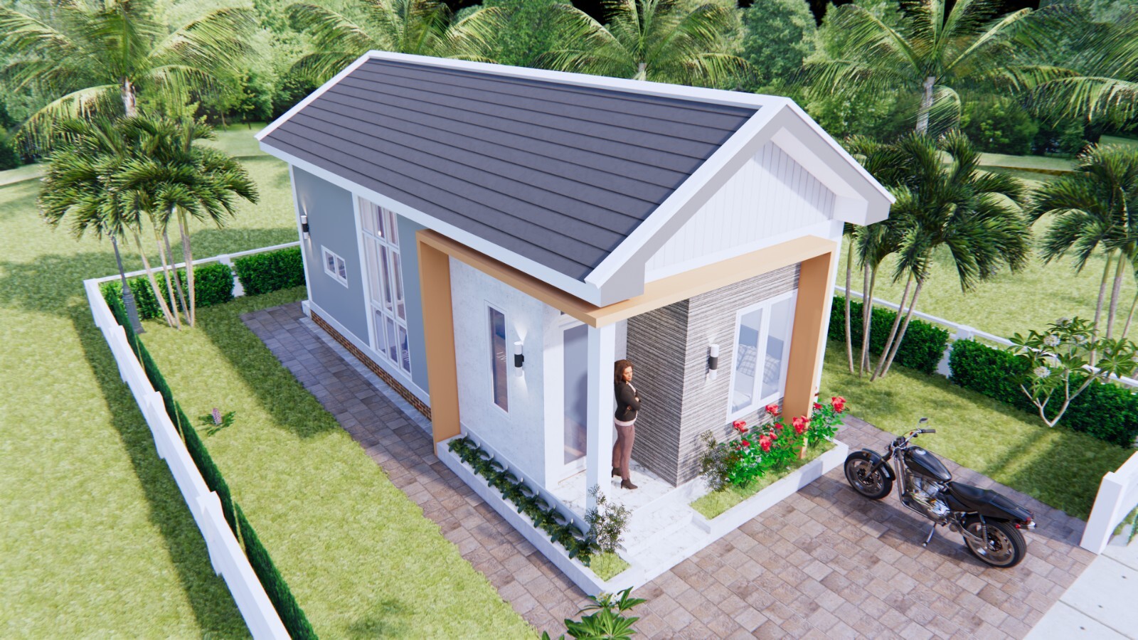 13×30 Small House Plans 4×9 Meter 2 Bed 1 Bath Gable Roof PDF & (A4 Hard Copy)