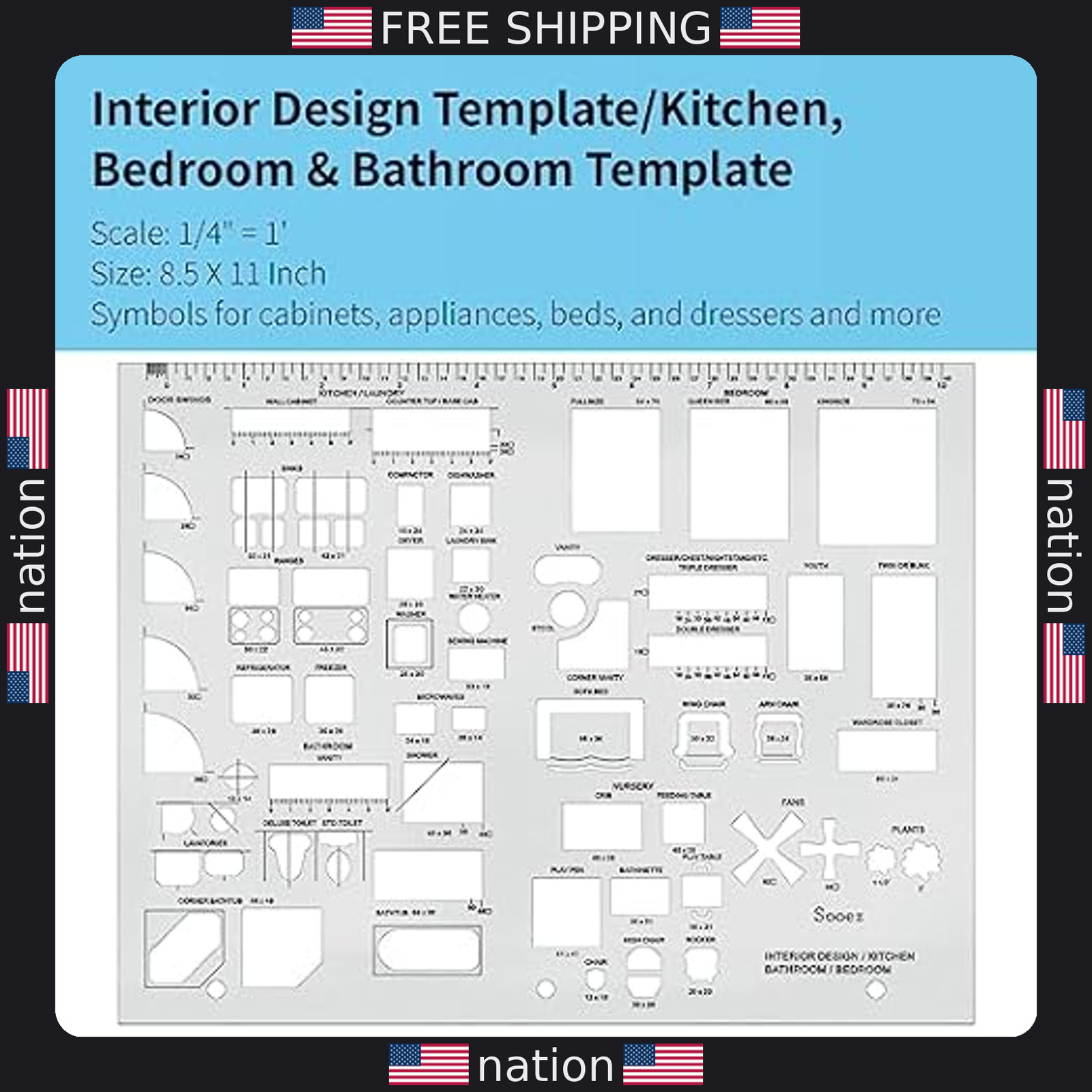 Sooez Architectural Templates Set of 3 for House Plans & Interior Design