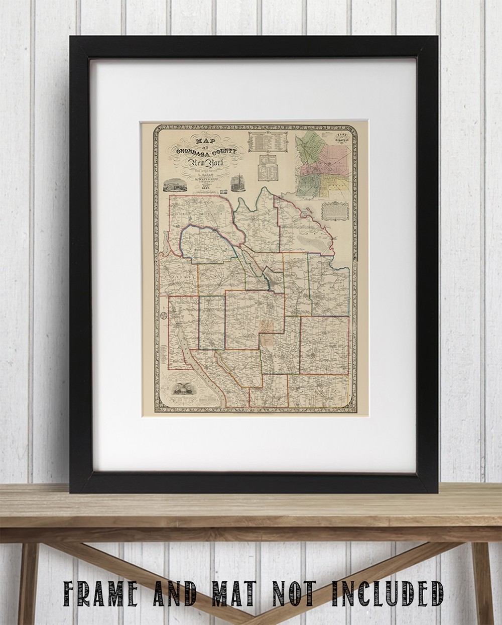 Onondaga County New York 1852 Vintage Map Historic Central NY Cartography