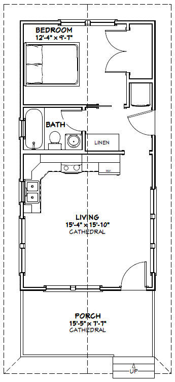 16×32 Tiny House — 511 sq ft — PDF Floor Plan — Model 2H