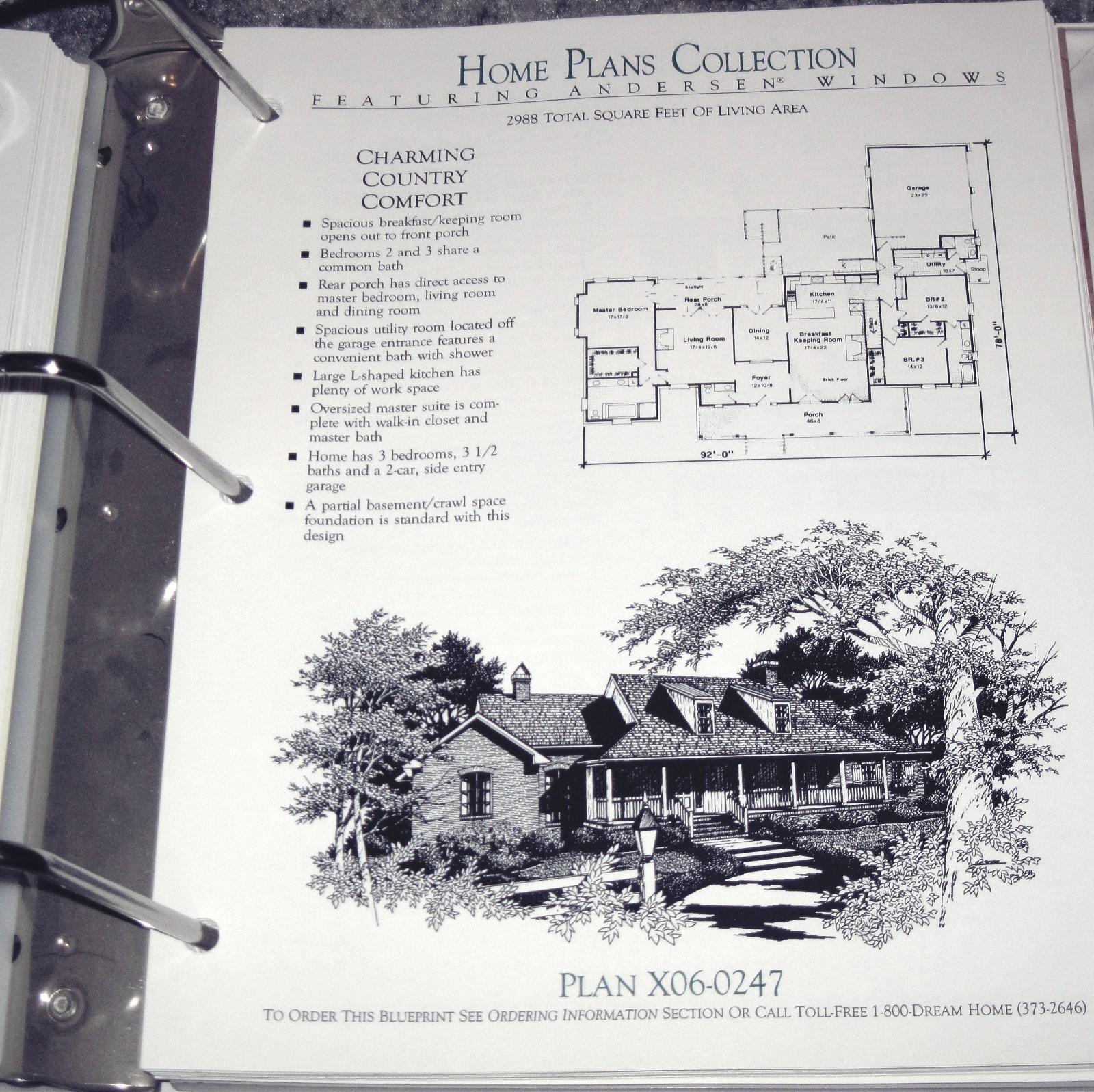 1995 Binder Book of Home Plans Featuring Andersen Windows Contractor’s Edition