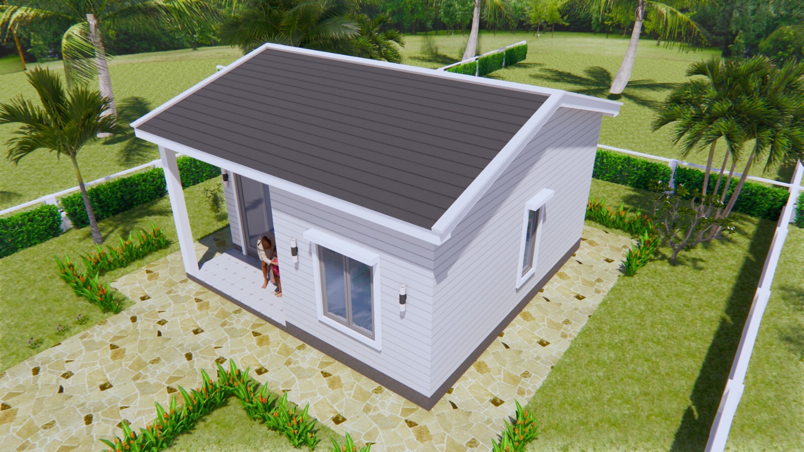 21×21 Feet Tiny House Plans 6.5×6.5 Meter 1 Bed 1 Bath Gable Roof (A4 Hard Copy)