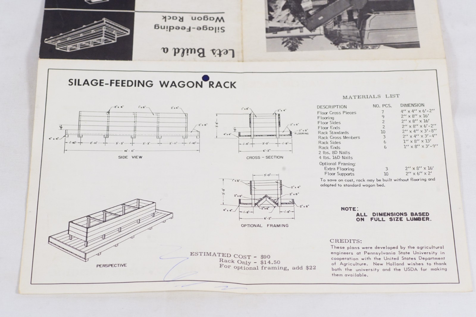 Vintage New Holland Grassland Plan Service Picnic Table Plans Blueprint