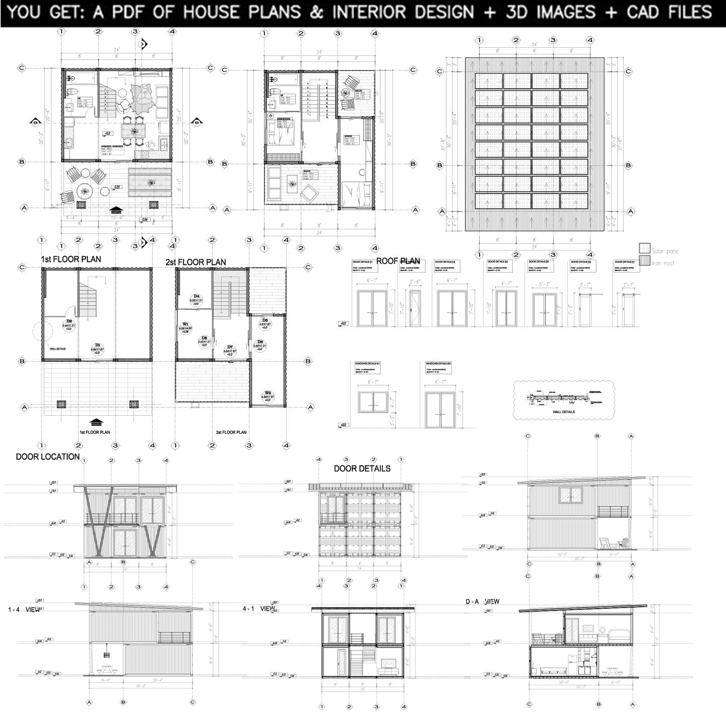Container house plans – 2 bedrooms – 2 bathrooms – Digital PDF File