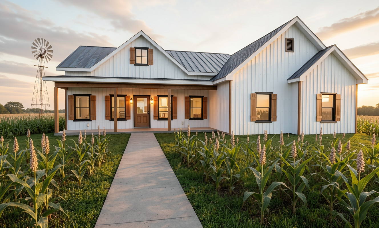 Farmhouse Plan: 1,565 (Living) Sqft-3 Bedroom-2 bath-2 car Garage