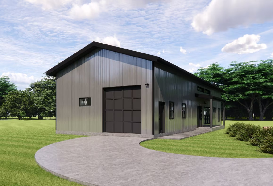 The Nueces Barndominium Plan – 2 Bedrooms / 2 Baths 1,543 SF Design Blueprints
