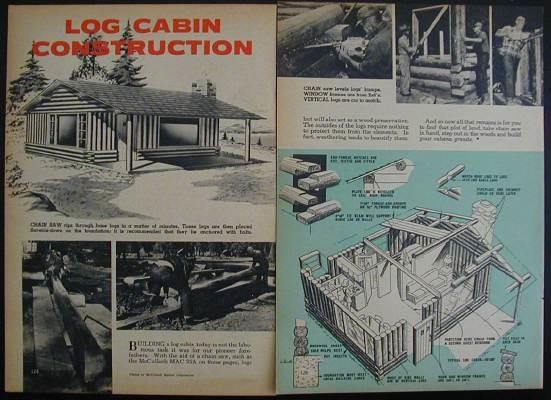 LOG CABIN Construction Building 1958 How-To INFO