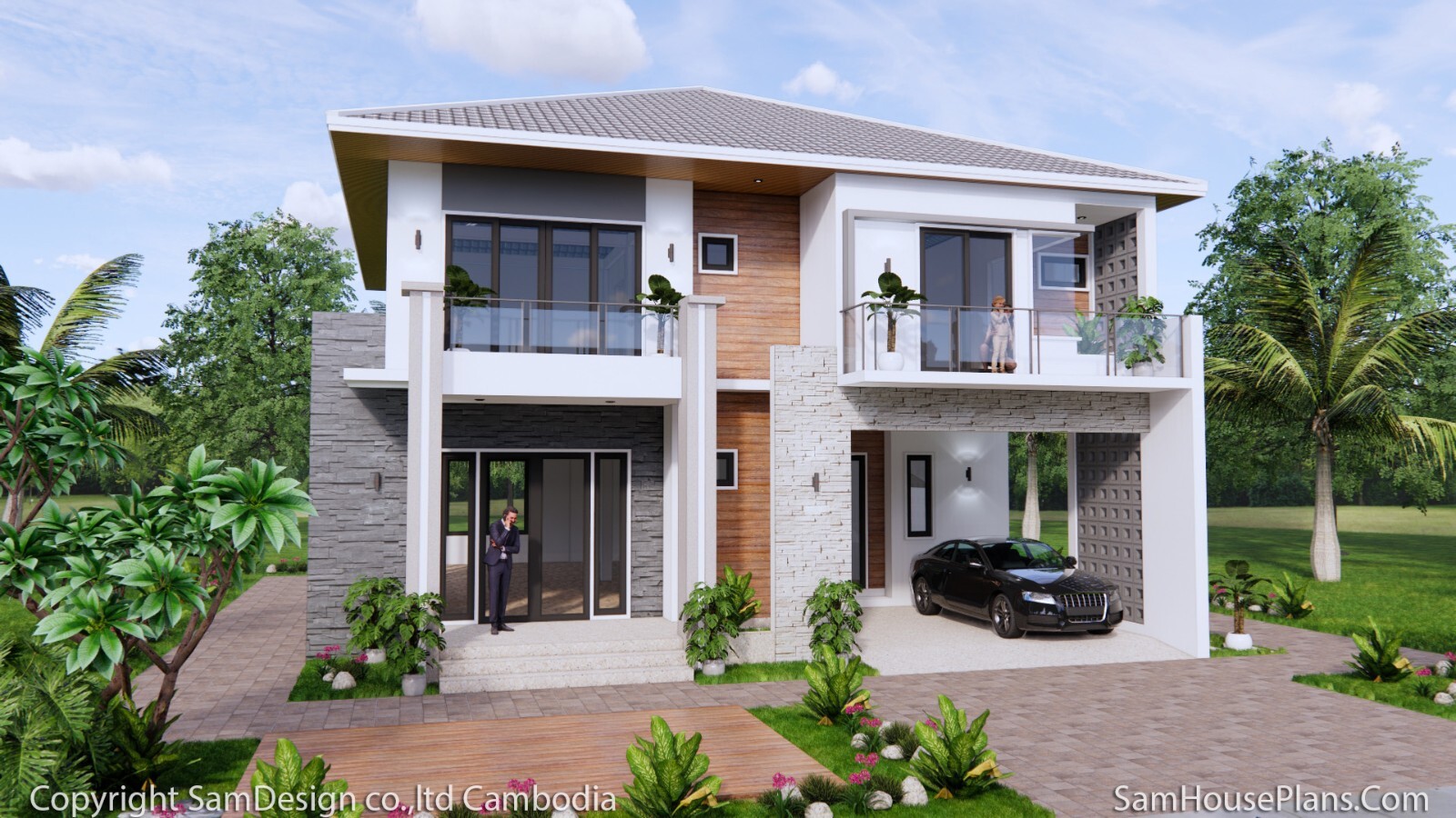36×40 Feet House Design Plans 11×12 Meter 4 Beds 5 Baths Hip Roof (A4 Hard Copy)