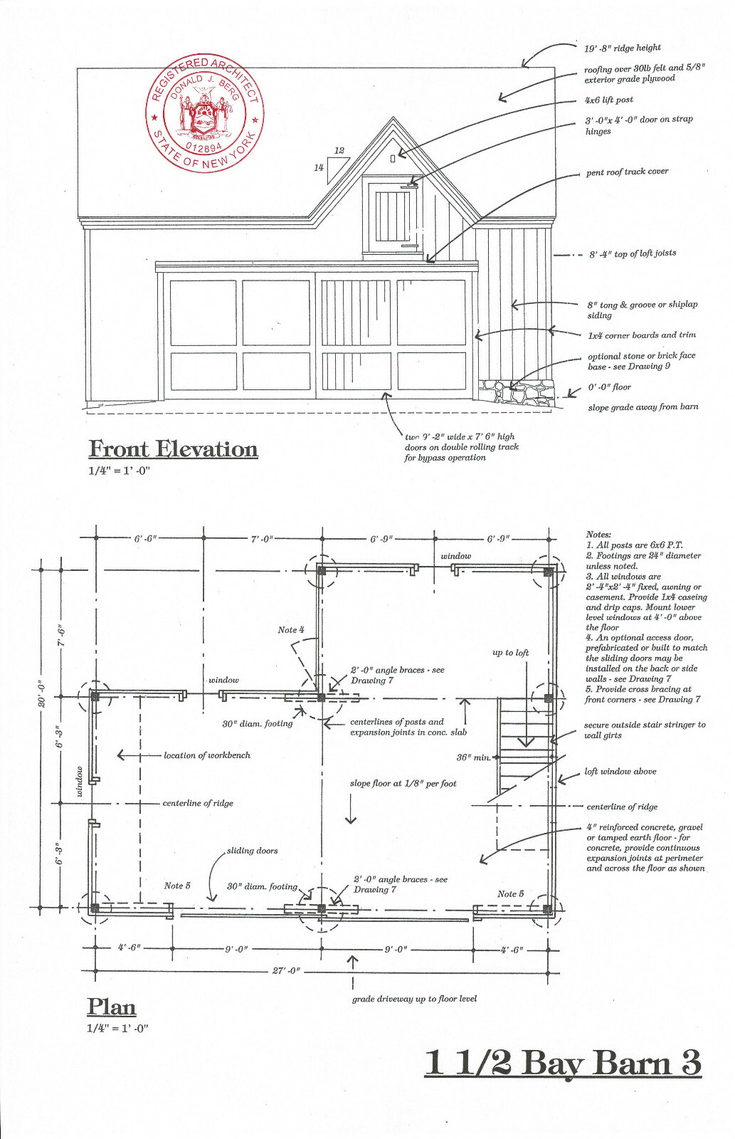 Ashokan Pole-Barn Plans with Loft – 3 Complete Sets of Blueprints (eB-301×3)