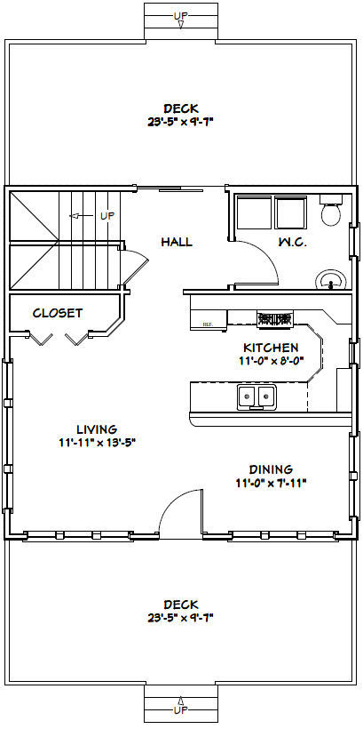 24×24 House — 3 Bedroom — 1.5 Bath 1,106 sq ft — PDF Floor Plan — Model 5E