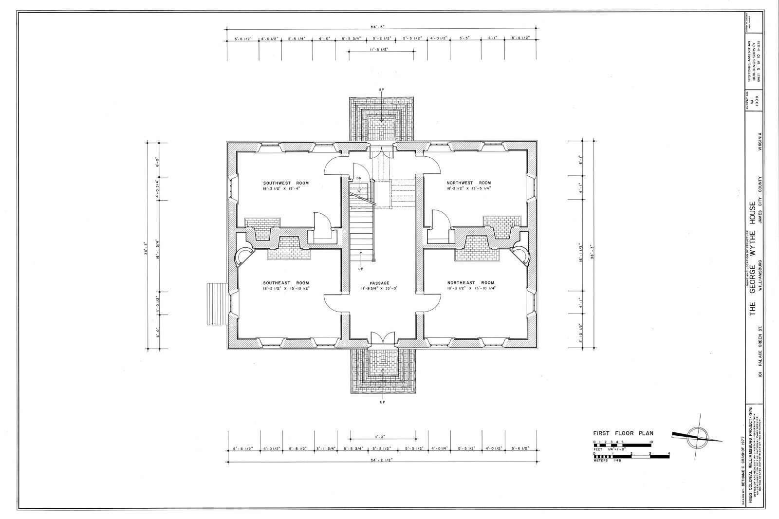 Traditional Brick House, Colonial Williamsburg architectural PRINTED PLANS