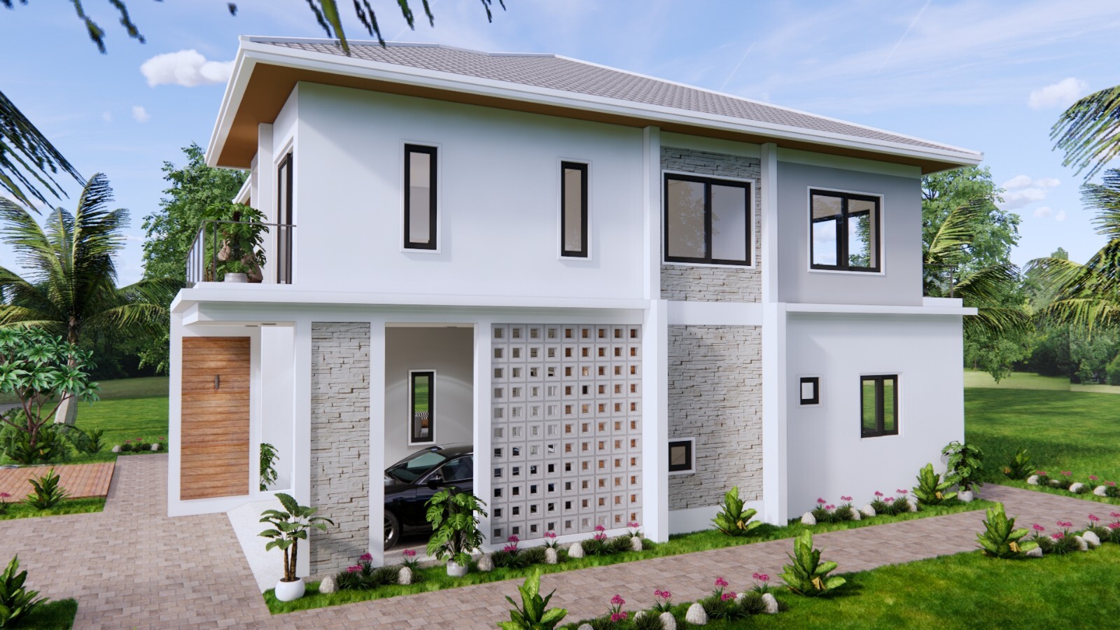 36×40 Feet Modern House Plan 11×12 Meter 4 Beds 4 Baths Hip Roof (A4 Hard Copy)