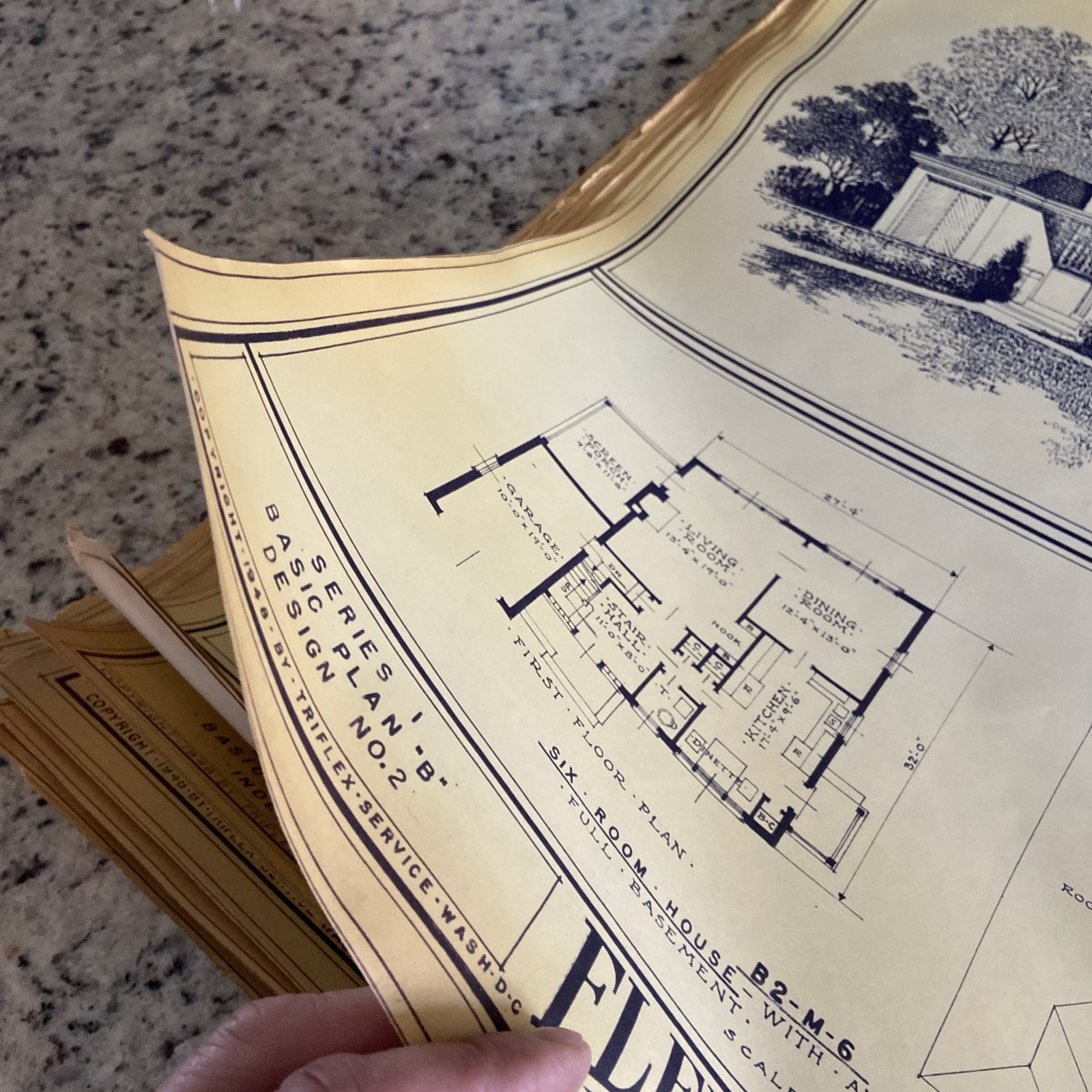 Vintage 1948 4 Square Home Plan Drawing Blueprint Triflex Service Washington DC