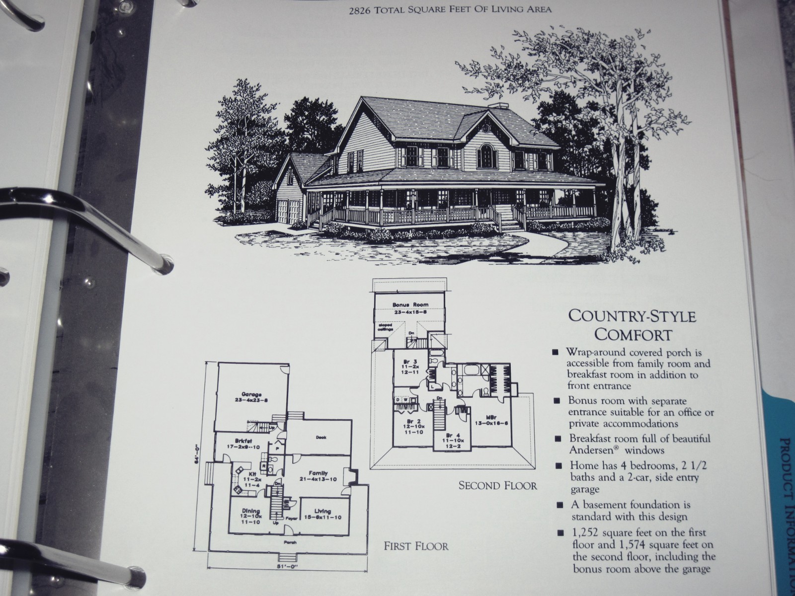 1995 Binder Book of Home Plans Featuring Andersen Windows Contractor’s Edition