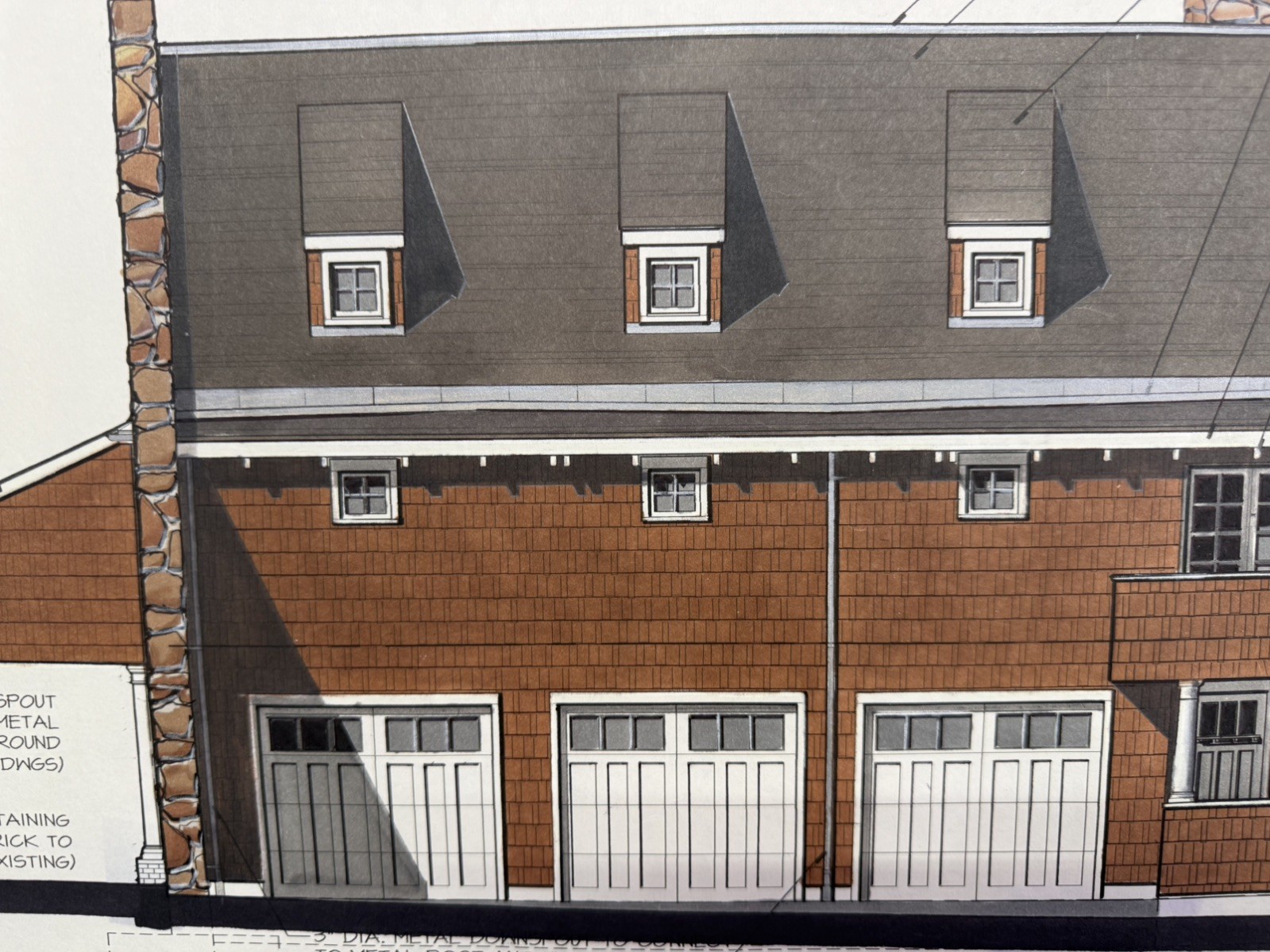 Architectural Renderings 4 Sheets Hand-Colored Elevations 30×42 Design Drawings