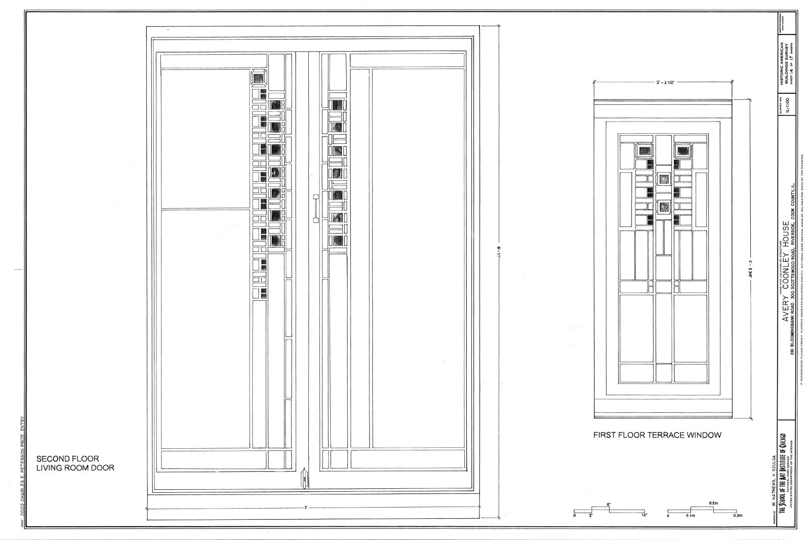 Frank Lloyd Wright Prairie Style home, architectural drawings, Coonley House