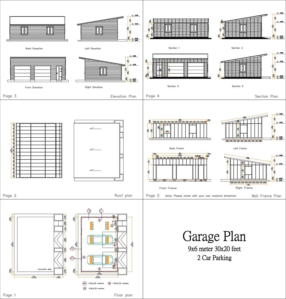 30×20 Garage Shed Plan 9×6 Meter 2 Car Shed Roof PDF Plans (A4 Hard Copy)