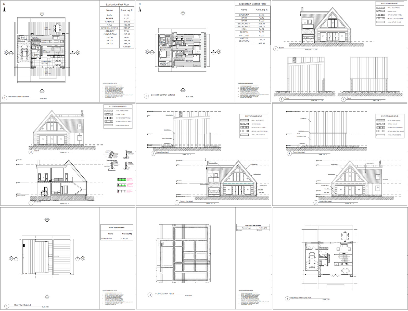 43’x29’ 3 Beds, 4 Baths Cozy A-Frame House Architecture Plans PDF Download.