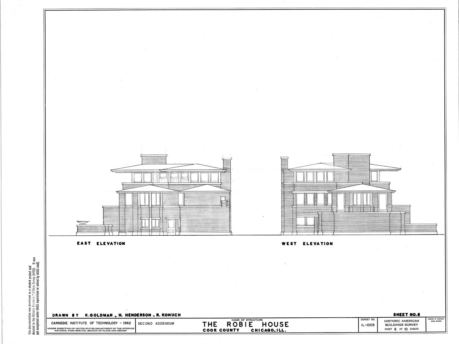 Frank Lloyd Wright Prairie Style Home – Robie House, 25 sheet set, PRINTED
