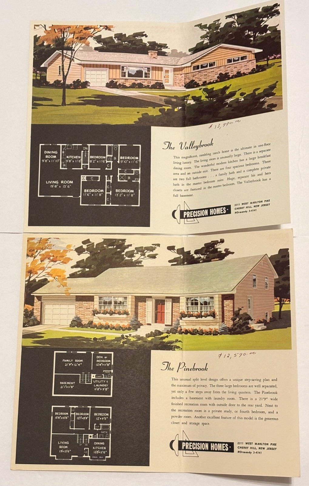 Vintage 1950s Cherry Hill NJ 13 Precision Homes Elevations Floor Plans Prices