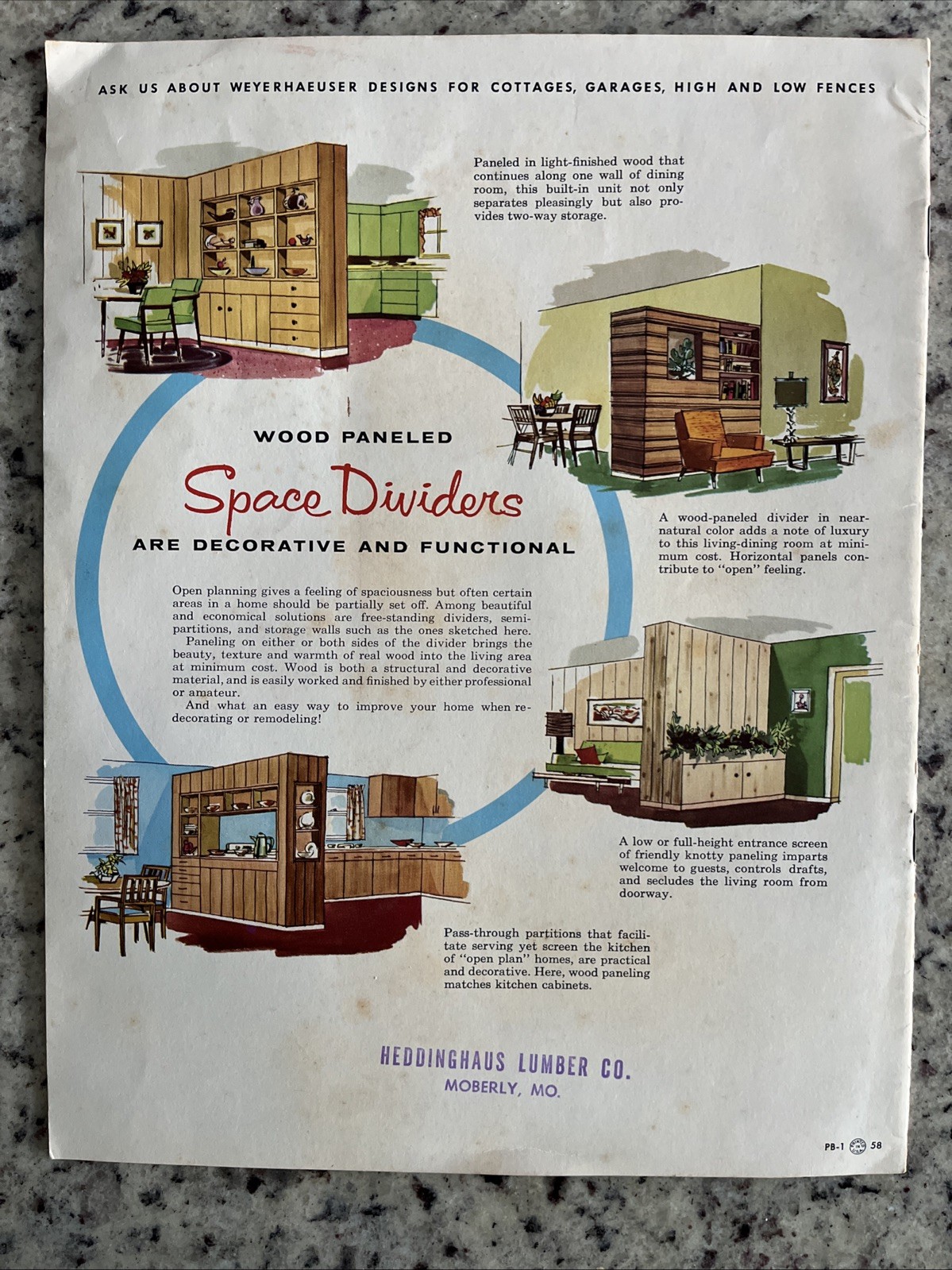 Vintage 1958 Modern Homes MCM Ranch Plans Catalog Heddinghaus Lumber Moberly MO